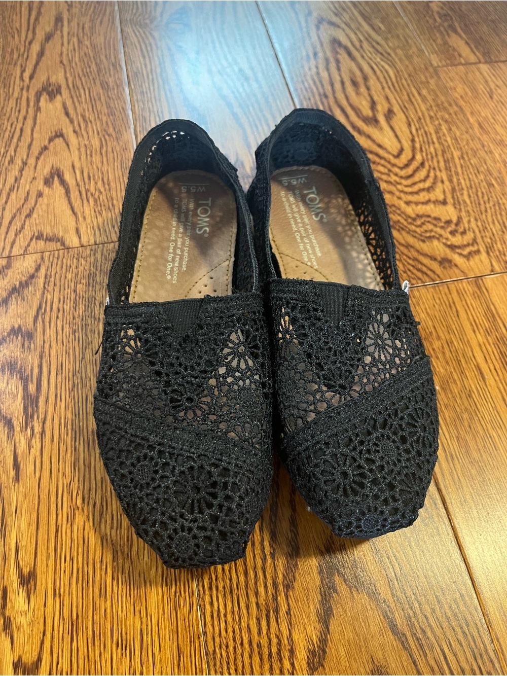 TOMS Black Crochet Slip-On Flats